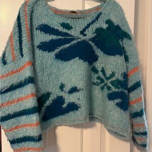 Free People Boxy Floral Patterned Sweater  Size Medium